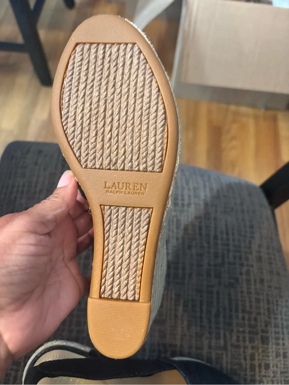 Ralph Lauren Navy Textured Wedge Espadrille Slingbacks